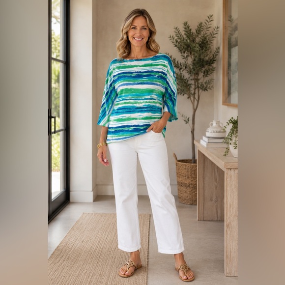 Ralph Lauren Tops - Lauren Ralph Lauren Blue & Green Watercolor Stripe Top Size XL